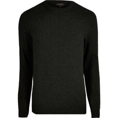 Black knit slim fit mesh panel jumper